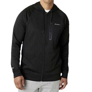 Eddie Bauer Mens M Black Full Zip Hoodie FreeDry Motion Fleece Jacket